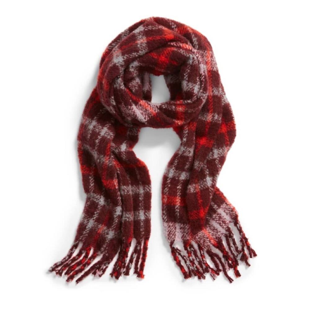 Something Navy Plaid Check Chunky Knit Blanket Scarf